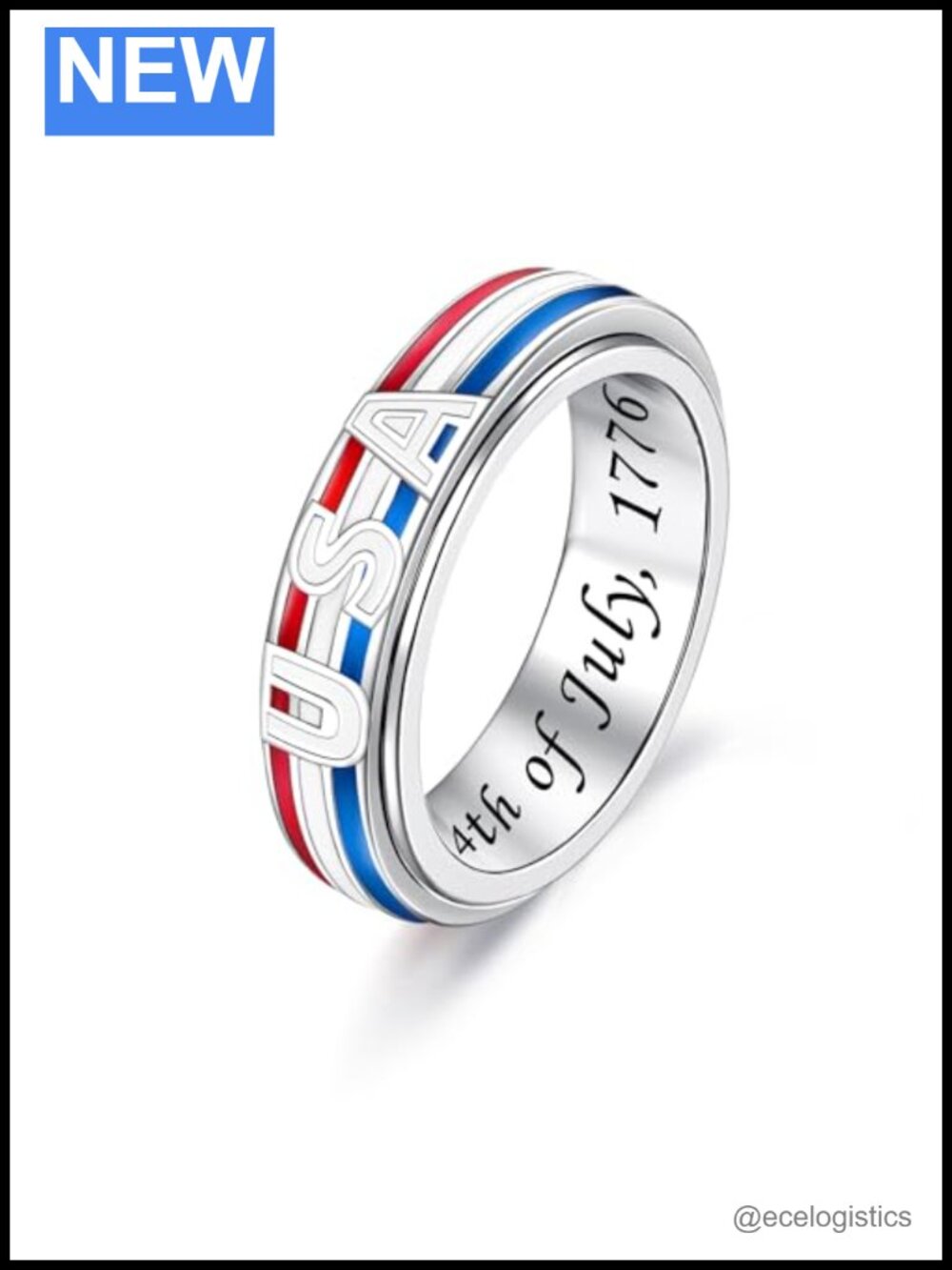 Sterling Silver American Flag Spinner Ring Anxiety Relief Patriotic Jewelry